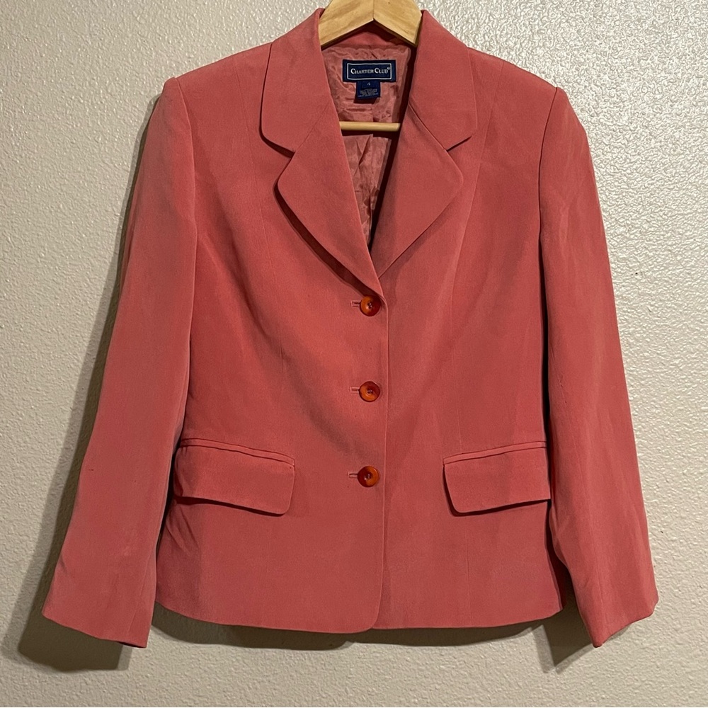 Charter Club 100 % Silk Coral Blazer